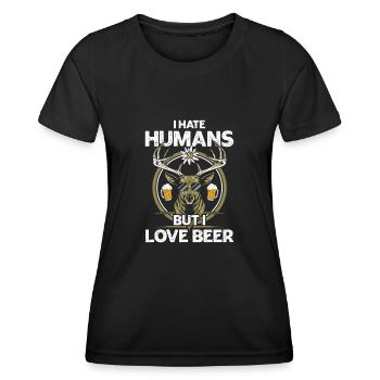 Je déteste les humains mais j'aime la bière - T-shirt sport Femme - noir - Devant - AI Model Female 172 light (172cm)