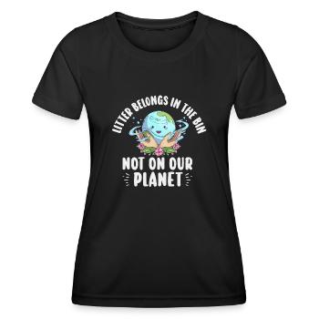 No Littering Anti Littering Earth Day - Women's Functional T-Shirt - black - Front - AI Model Female 172 light (172cm)