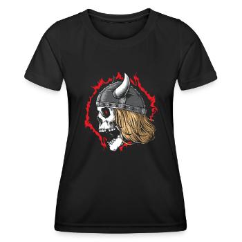 Wikinger Totenkopf-Krieger mit Helm - Frauen Funktions-T-Shirt - Schwarz - Vorne - AI Model Female 172 light (172cm)