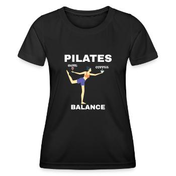 Pilates Balance Wein Und Kaffee Motiv - Frauen Funktions-T-Shirt - Schwarz - Vorne - AI Model Female 172 light (172cm)