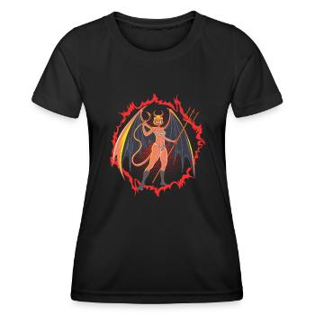 Teufelsmädchen mit riesigen Flügeln und Mistgabel - Frauen Funktions-T-Shirt - Schwarz - Vorne - AI Model Female 172 light (172cm)