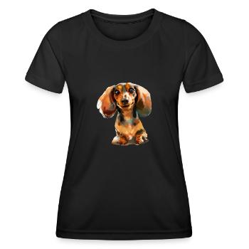 Funny dachshund T for dog owners walking dogs - Women's Functional T-Shirt - black - Front - AI Model Female 172 light (172cm)