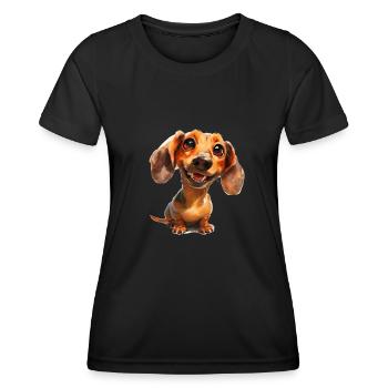 Funny dachshund walk T for dog owners dogs - Women's Functional T-Shirt - black - Front - AI Model Female 172 light (172cm)