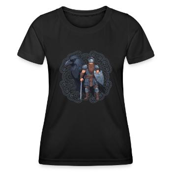 Wikingerkrieger mit Rabe - Frauen Funktions-T-Shirt - Schwarz - Vorne - AI Model Female 172 light (172cm)