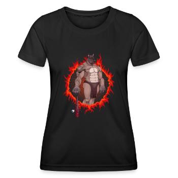 Hunde-Mutant mit feurigem Hintergrund - Frauen Funktions-T-Shirt - Schwarz - Vorne - AI Model Female 172 light (172cm)
