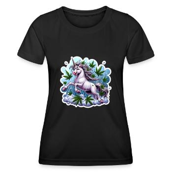 Licorne sous la pluie de feuilles de chanvre - T-shirt sport Femme - noir - Devant - AI Model Female 172 light (172cm)
