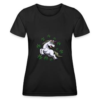 Licorne sous la pluie de feuilles de chanvre - T-shirt sport Femme - noir - Devant - AI Model Female 172 light (172cm)