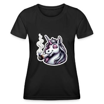 Licorne avec Joint Hemp Cannabis - T-shirt sport Femme - noir - Devant - AI Model Female 172 light (172cm)