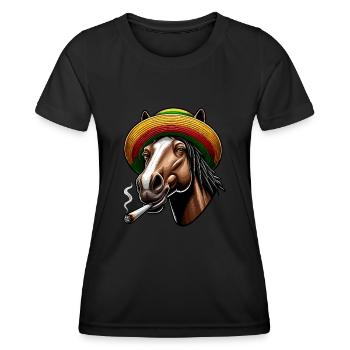 Cheval avec joint, Chanvre, Cannabis - T-shirt sport Femme - noir - Devant - AI Model Female 172 light (172cm)