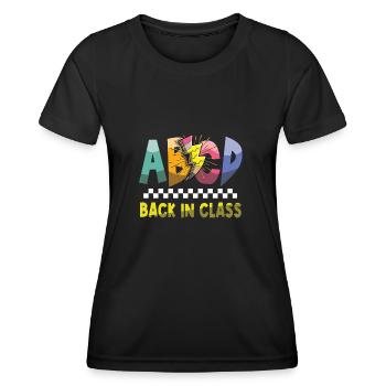 Inscription ABCD Retour en classe Premier jour d’école - T-shirt sport Femme - noir - Devant - AI Model Female 172 light (172cm)