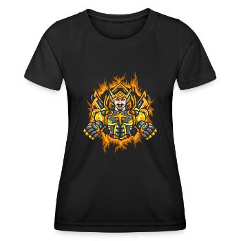 Gatot Kaca mit Halbtonfeuer-Hintergrund - Frauen Funktions-T-Shirt - Schwarz - Vorne - AI Model Female 172 light (172cm)