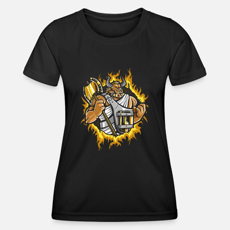Minotaur with Halftone Fire Background - Women's Functional T-Shirt - black