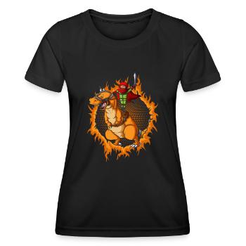 L’assassin avec le Tyrannosaurus Rex - T-shirt sport Femme - noir - Devant - AI Model Female 172 light (172cm)
