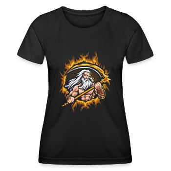 Uranus-Gott mit Halbtonfeuer-Hintergrund - Frauen Funktions-T-Shirt - Schwarz - Vorne - AI Model Female 172 light (172cm)