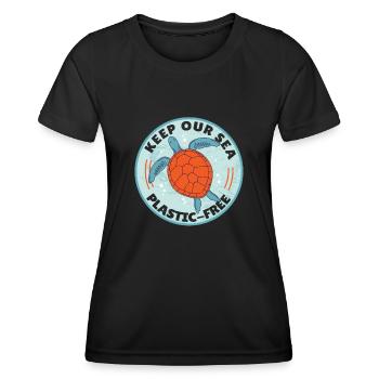 Keep Our Sea Plastic-Free Turtle - Women's Functional T-Shirt - black - Front - AI Model Female 172 light (172cm)