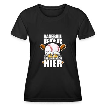 Lustiger Spruch Baseball Bier darum bin ich hier - Frauen Funktions-T-Shirt - Schwarz - Vorne - AI Model Female 172 light (172cm)