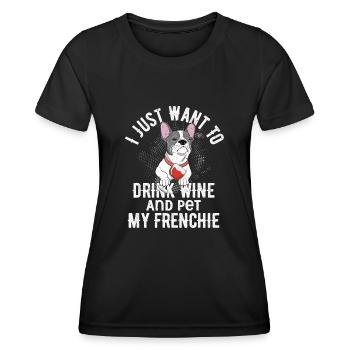 Je veux juste boire du vin Frenchie Bouledogue français - T-shirt sport Femme - noir - Devant - AI Model Female 172 light (172cm)