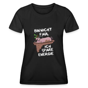 Je ne suis pas paresseux, j’économise de l’énergie, cochon ventru - T-shirt sport Femme - noir - Devant - AI Model Female 172 light (172cm)
