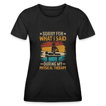Poteau d’opération du genou de physiothérapie drôle - T-shirt sport Femme - noir - Devant - AI Model Female 172 light (172cm)