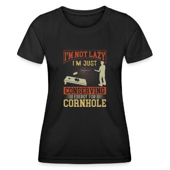 Corn Hole Player Bean Bags Hitting Holes Outfit - Women's Functional T-Shirt - black - Front - AI Model Female 172 light (172cm)