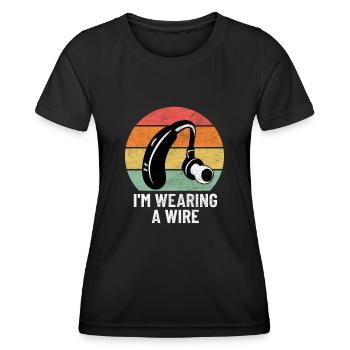 Tragen Einen Draht Lustige Taube Retro Groovy ASL - Frauen Funktions-T-Shirt - Schwarz - Vorne - AI Model Female 172 light (172cm)