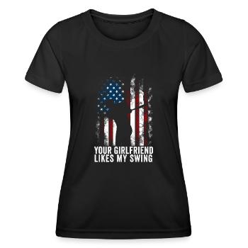 Your Girlfriend Likes My Swing - Women's Functional T-Shirt - black - Front - AI Model Female 172 light (172cm)
