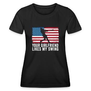 Deine Freundin mag meinen Schwung - Frauen Funktions-T-Shirt - Schwarz - Vorne - AI Model Female 172 light (172cm)