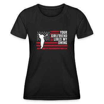 Deine Freundin mag meinen Schwung - Frauen Funktions-T-Shirt - Schwarz - Vorne - AI Model Female 172 light (172cm)