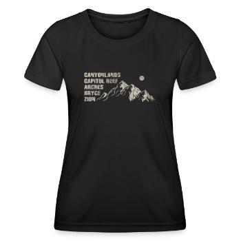Explorez les montagnes des parcs nationaux de l’Utah - T-shirt sport Femme - noir - Devant - AI Model Female 172 light (172cm)