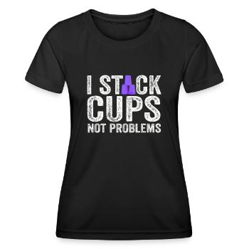 Sport Stacking Stacks Stacked Speed Cup - Frauen Funktions-T-Shirt - Schwarz - Vorne - AI Model Female 172 light (172cm)