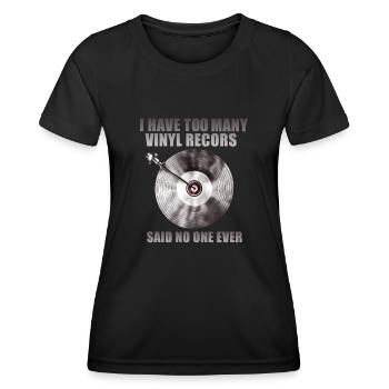 Personne ne dit jamais trop de disques vinyles - T-shirt sport Femme - noir - Devant - AI Model Female 172 light (172cm)