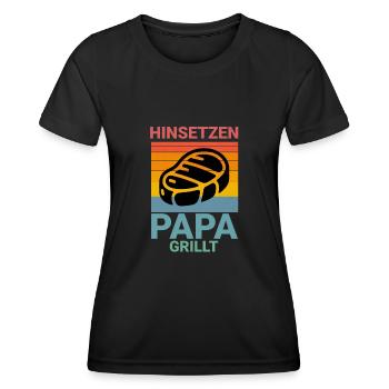 Asseyez-vous papa fait griller le barbecue en disant - T-shirt sport Femme - noir - Devant - AI Model Female 172 light (172cm)