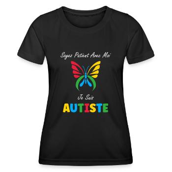 Soyez patient avec moi je suis autiste - T-shirt sport Femme - noir - Devant - AI Model Female 172 light (172cm)