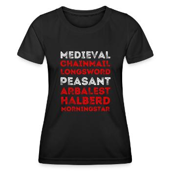 Drôle de joute d’armes de chevalier paysan médiéval - T-shirt sport Femme - noir - Devant - AI Model Female 172 light (172cm)