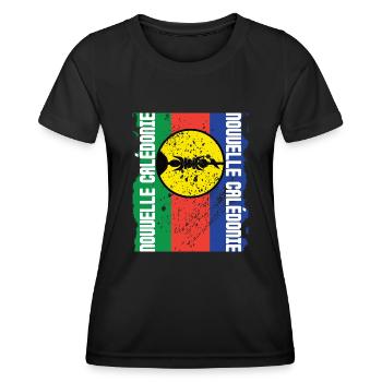 Geschenkdesign Kanak Flagge Neukaledonien - Frauen Funktions-T-Shirt - Schwarz - Vorne - AI Model Female 172 light (172cm)