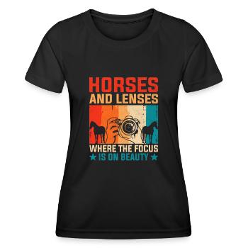Photographie de cheval Équitation Chevaux Hobby Ph - T-shirt sport Femme - noir - Devant - AI Model Female 172 light (172cm)