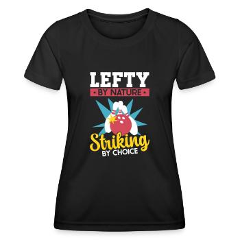 Bowling Left-handed Left-handed bowler - Women's Functional T-Shirt - black - Front - AI Model Female 172 light (172cm)