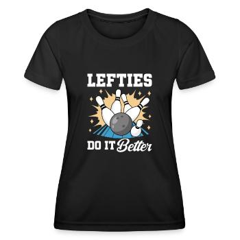 Bowling Left-handed Left-handed bowler - Women's Functional T-Shirt - black - Front - AI Model Female 172 light (172cm)