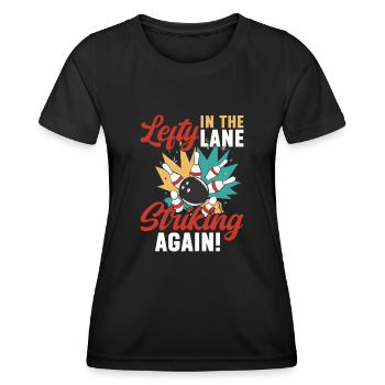 Bowling Left-handed Left-handed bowler - Women's Functional T-Shirt - black - Front - AI Model Female 172 light (172cm)
