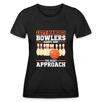 Bowling Left-handed Left-handed bowler - Women's Functional T-Shirt - black - Front - AI Model Female 172 light (172cm)