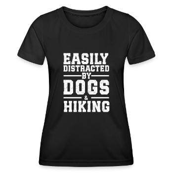 Facilement distrait par les chiens et la randonnée - T-shirt sport Femme - noir - Devant - AI Model Female 172 light (172cm)