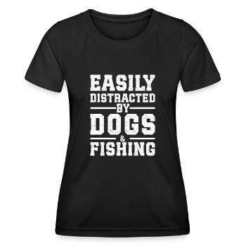 Easily Distracted By Dogs & Fishing - Frauen Funktions-T-Shirt - Schwarz - Vorne - AI Model Female 172 light (172cm)