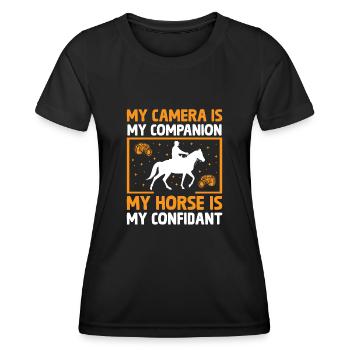 Photographie de cheval Équitation Chevaux Hobby Ph - T-shirt sport Femme - noir - Devant - AI Model Female 172 light (172cm)