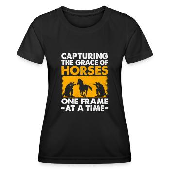Photographie de cheval Équitation Chevaux Hobby Ph - T-shirt sport Femme - noir - Devant - AI Model Female 172 light (172cm)
