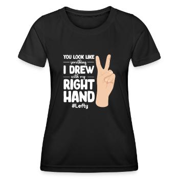 Linkshänder - Frauen Funktions-T-Shirt - Schwarz - Vorne - AI Model Female 172 light (172cm)