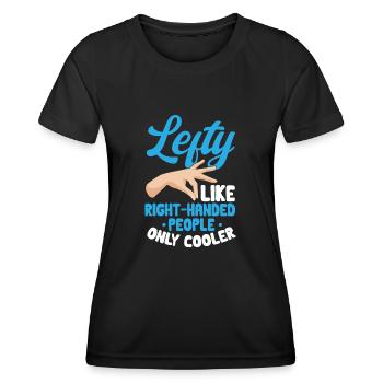 Linkshänder - Frauen Funktions-T-Shirt - Schwarz - Vorne - AI Model Female 172 light (172cm)