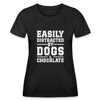 Facilement distrait par les chiens et le chocolat - T-shirt sport Femme - noir - Devant - AI Model Female 172 light (172cm)