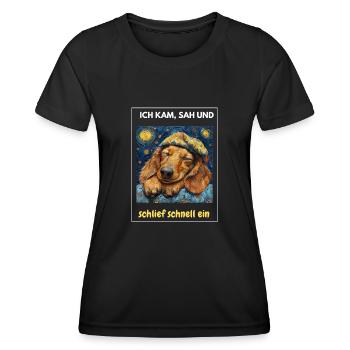 Dachshund Motif Tired Sleepy Head Chilling Funny - Women's Functional T-Shirt - black - Front - AI Model Female 172 light (172cm)