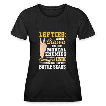 Linkshänder - Frauen Funktions-T-Shirt - Schwarz - Vorne - AI Model Female 172 light (172cm)