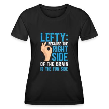 Linkshänder - Frauen Funktions-T-Shirt - Schwarz - Vorne - AI Model Female 172 light (172cm)